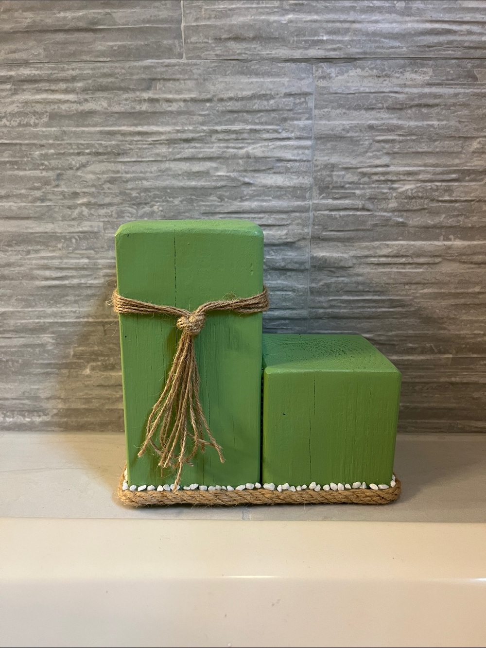Green Decorative Wooden Blocks with Jute Accent